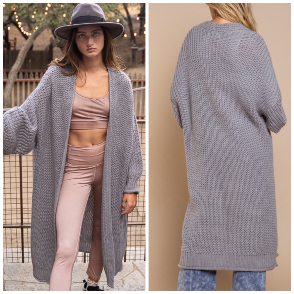 NEW POL Classic & Chic Maxi Cardigan Duster Longer Length - Grey
